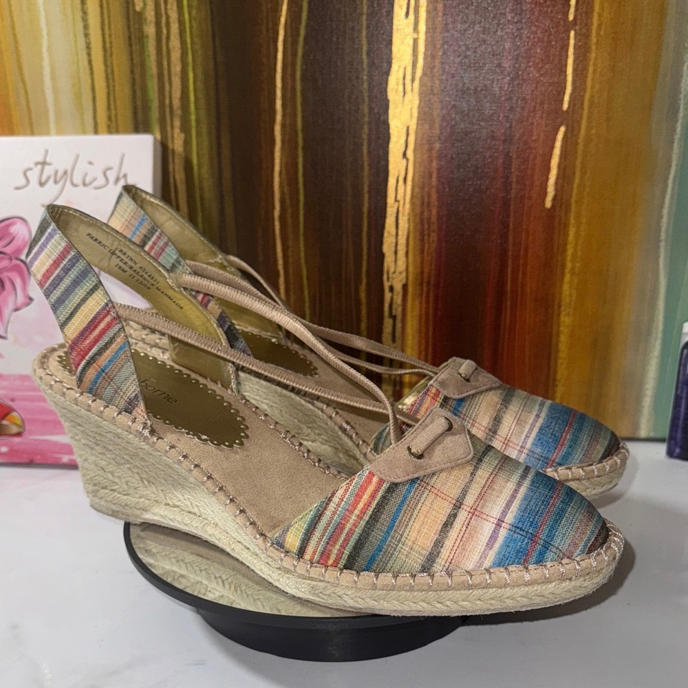 Liz Claiborne Brynn Multicolor Plaid Espadrille Wedges - Size 10M - Picture 6 of 12